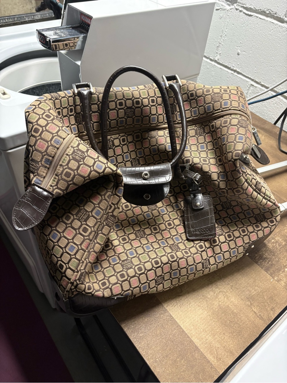 Brown Patterned Carry-All Tote Bag